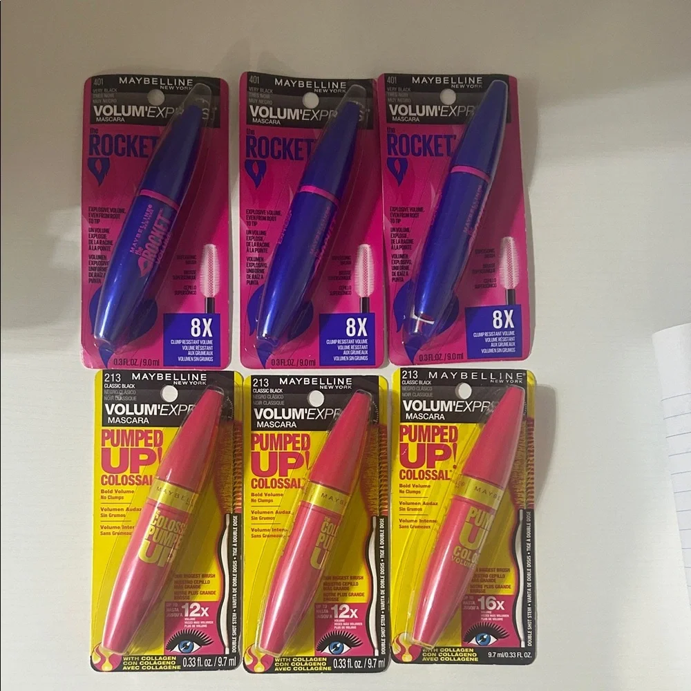 SET OF 6 Maybelline Volum' Express the pumped up Colossal & the Rocket  Mascara